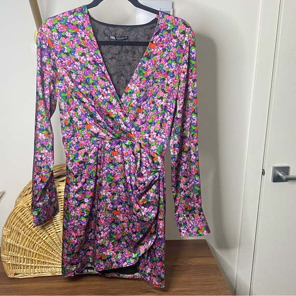 ZARA - Pink Floral Mini Wrap Dress - Size S - Picture 5 of 13